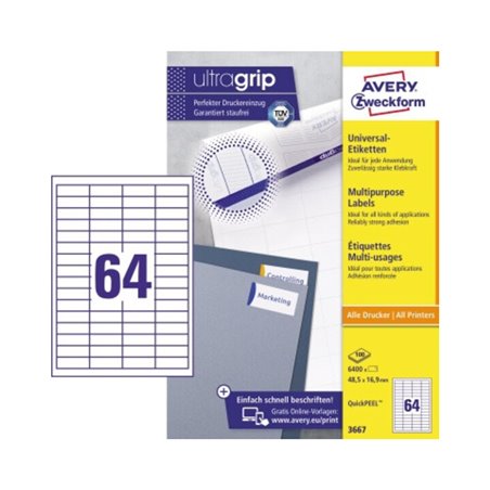 Avery Zweckform Universaletikett 3667 48,5x16,9mm ws 6.400 St./Pack.