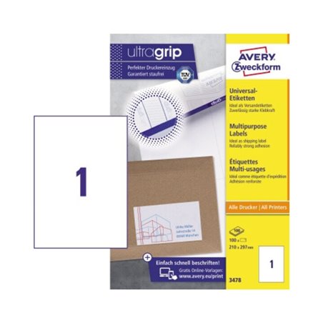 Avery Zweckform Universaletikett 3478 210x297mm weiß 100 St./Pack.