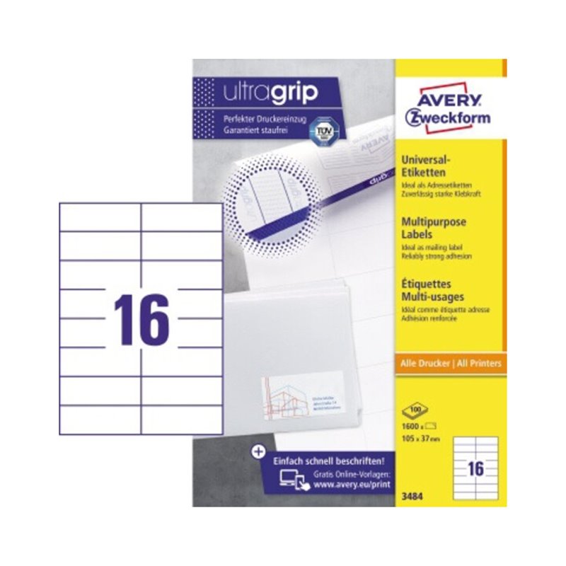 Avery Zweckform Universaletikett 3484 105x37mm weiß 1.600 St./Pack.