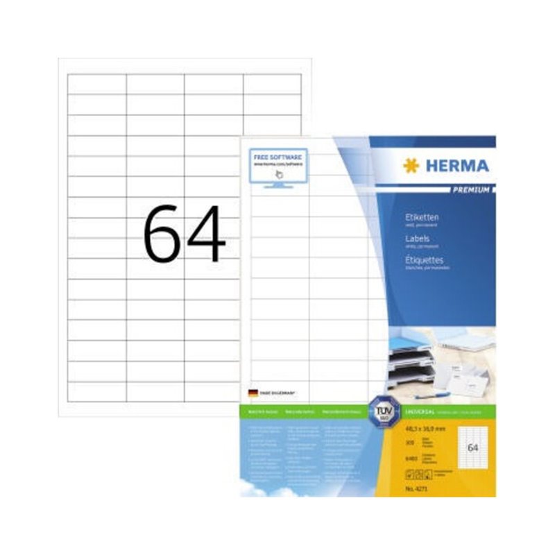 HERMA Etikett PREMIUM 4271 48,3x16,9mm weiß 6.400 St./Pack.