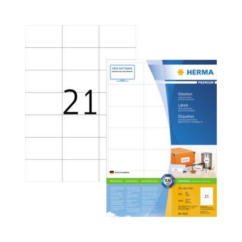 HERMA Etikett PREMIUM 4616 70x42,3mm weiß 4.200 St./Pack.
