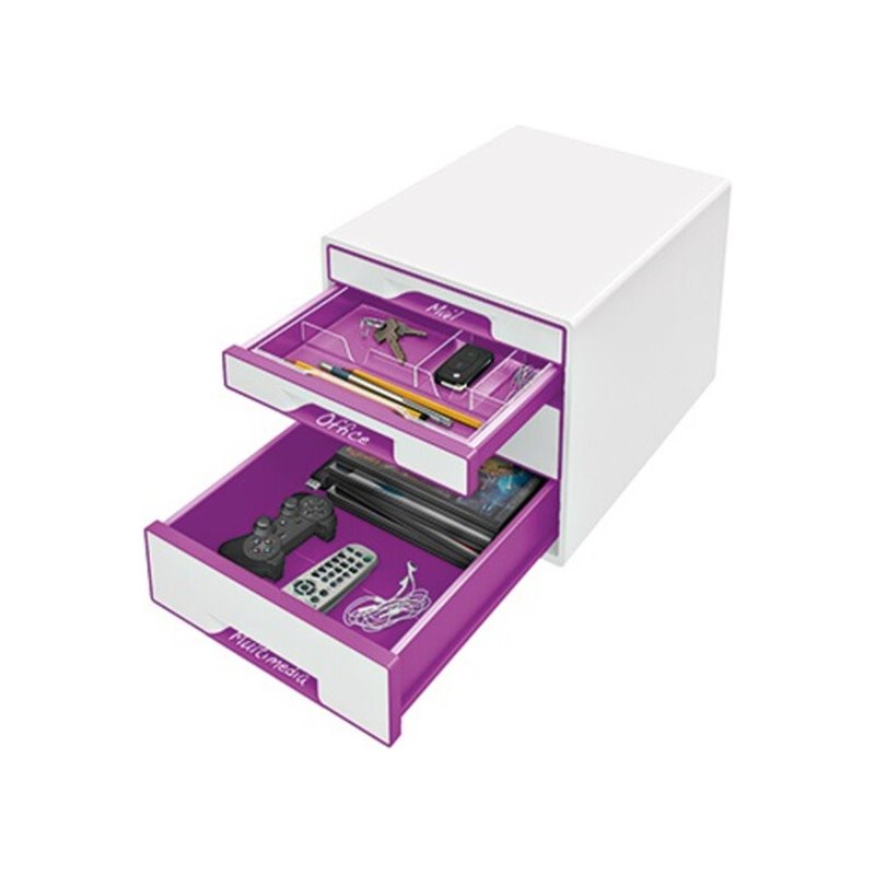 Leitz Schubladenbox WOW CUBE 52131062 4Schubfächer weiß/violett