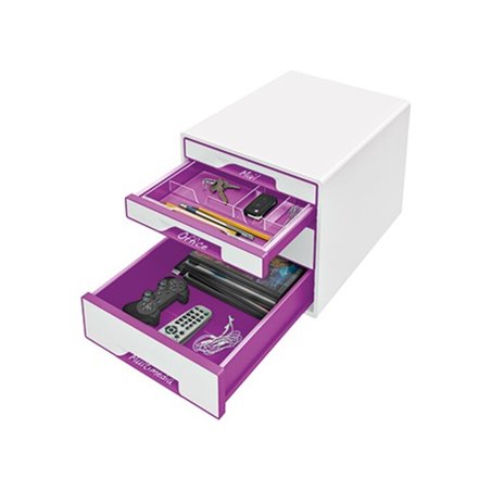 Leitz Schubladenbox WOW CUBE 52131062 4Schubfächer weiß/violett