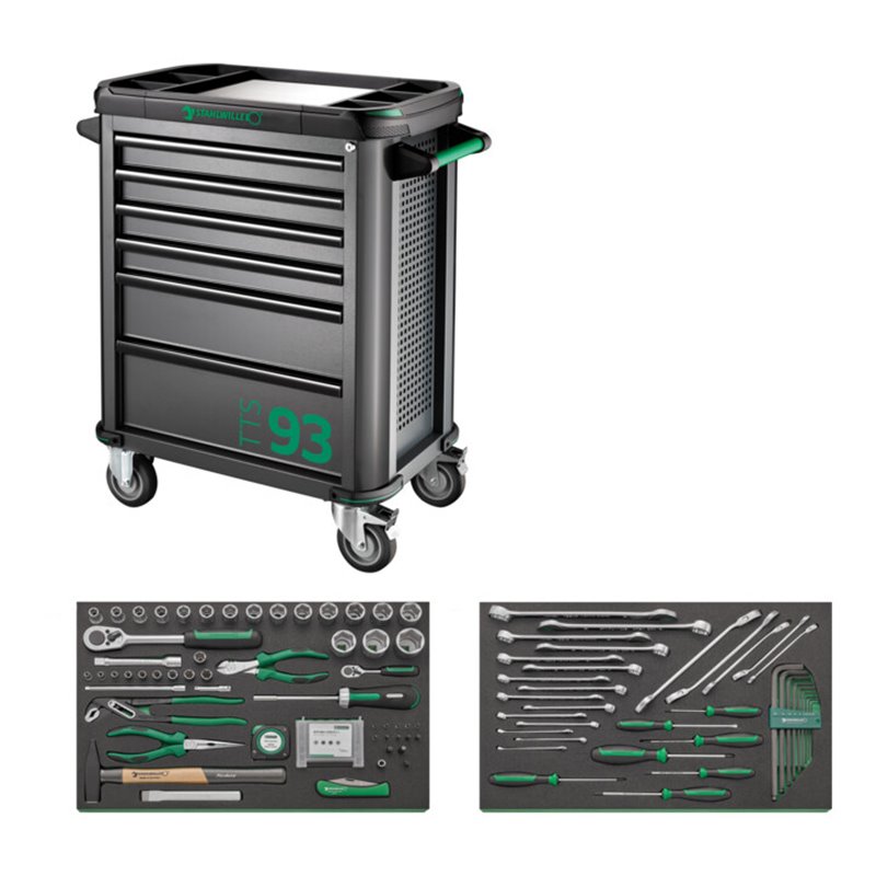 Stahlwille Werkzeugsortiment mit Werkstattwagen Anzahl Schubl.6 anthrazitgrau, RAL 7016 111tlg.
