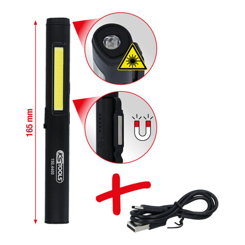 KS Tools LED COB Stripe Inspektionslampe 350 Lumen mit UV-Spot LED und Laserpointer