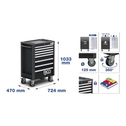 BGS Werkstattwagen Profi Exclusive 8 Schubladen mit 255 Werkzeugen + 1 Gas-Heizpilz