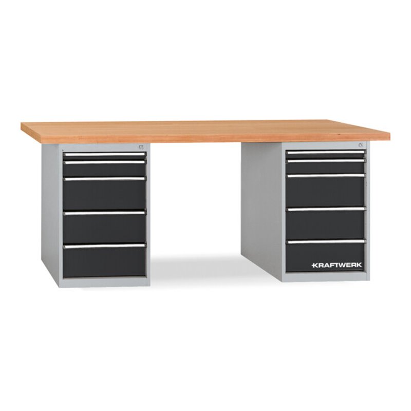 Kraftwerk Werkbank 850x2000x700 mm, 2 Schubladenboxen je 5 Schubladen