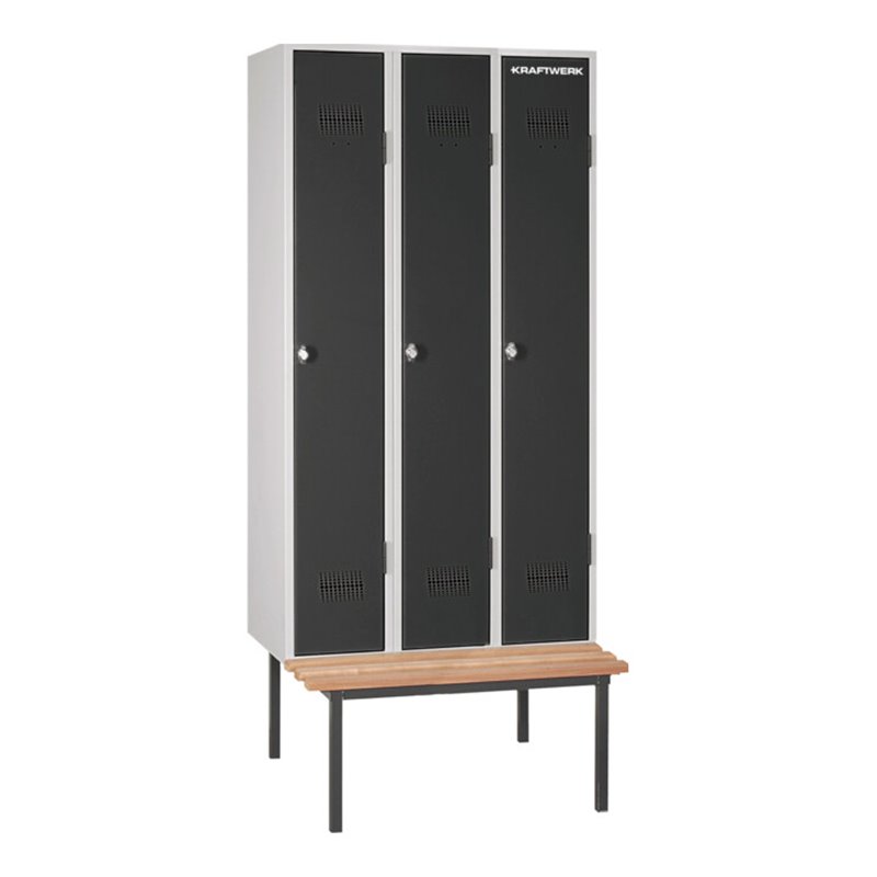 Kraftwerk Garderobenschrank mit Sitzbank Serie 53, 900x2100x500 mm, 3 Abteile