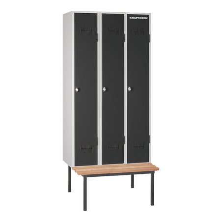 Kraftwerk Garderobenschrank mit Sitzbank Serie 53, 900x2100x500 mm, 3 Abteile