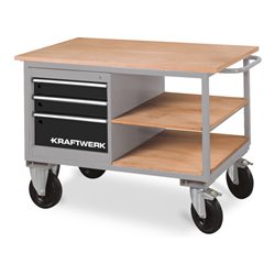 Kraftwerk Werkstattwagen mit 3 Schubladen und 2 Ablageböden, 835x1300x600 mm, 85 KG