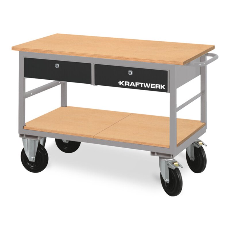 Kraftwerk Werkstattwagen mit 2 Schubladen und 1 Ablageboden, 835x1300x600 mm, 75 KG