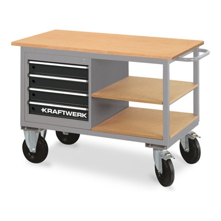 Kraftwerk Werkstattwagen mit 4 Schubladen und 2 Ablageböden, 835x1300x600 mm, 89 KG