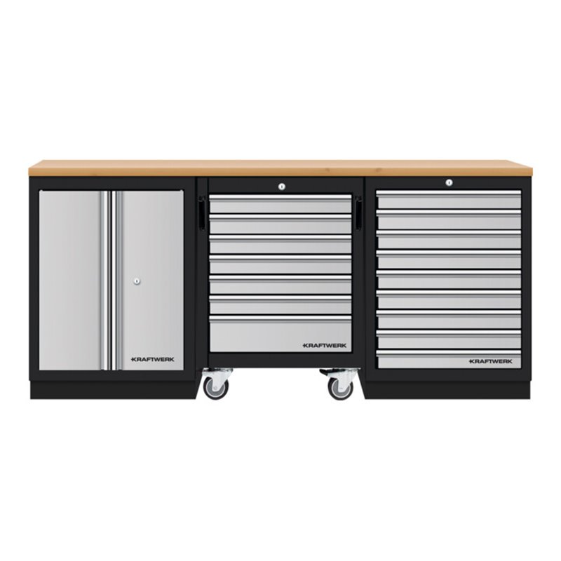 Kraftwerk Mobilio 3er Kombi mit Werkstattwagen, Buche Multiplex,