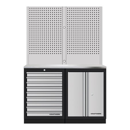 Kraftwerk Mobilio 2er Kombi Lochwand 1 Edelstahl, 9 Schubladen