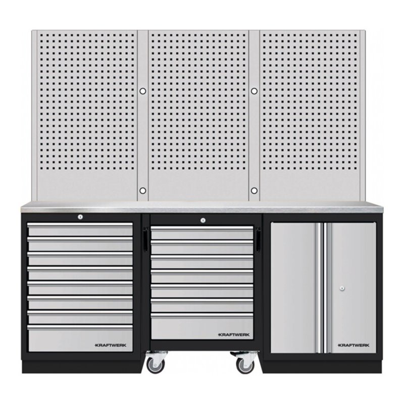Kraftwerk Mobilio 3er Kombi Lochwand und Werkstattwagen Edelstahl
