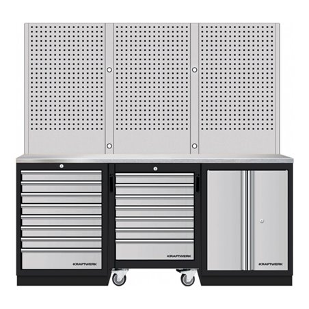 Kraftwerk Mobilio 3er Kombi Lochwand und Werkstattwagen Edelstahl