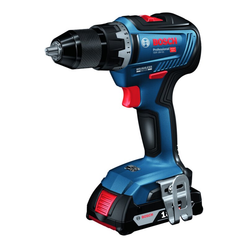Bosch Akku-Bohrschrauber GSR 18V-55, 2x 2.0 Ah, GAL 18V-40, L-BOXX