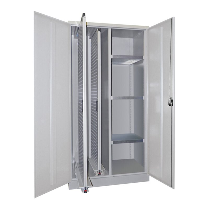 Pavoy Stahl-Vertikalauszugsschrank , Trennwand, 2 Auszüge, 3 Böden, RAL 7035