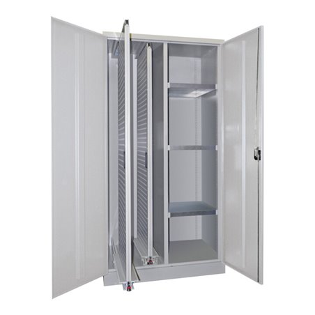 Pavoy Stahl-Vertikalauszugsschrank , Trennwand, 2 Auszüge, 3 Böden, RAL 7035