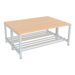Pavoy Umkleidesitzbank 1000 mm, doppelseitig, Buchenleisten mit Schuhrosten, RAL 7035