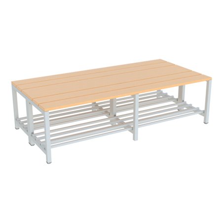 Pavoy Umkleidesitzbank 1500 mm, doppelseitig, Bucheleisten, mit Schuhrost, RAL 7035
