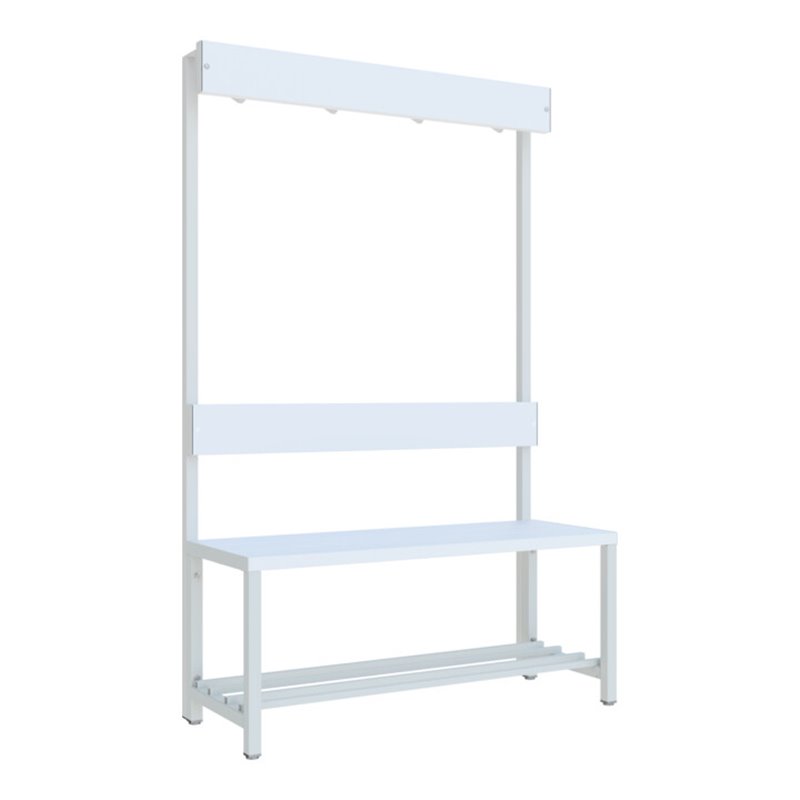 Pavoy Garderobenbank 1000 mm m.Rückenl., Hakenl. mit Schuhrosten, RAL 7035