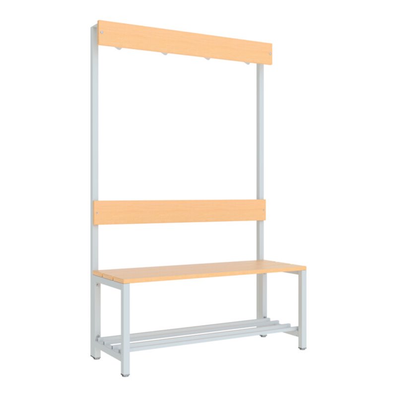 Pavoy Garderobenbank 1000 mm m.Rückenl., Hakenl. und Schuhrosten, RAL 7035