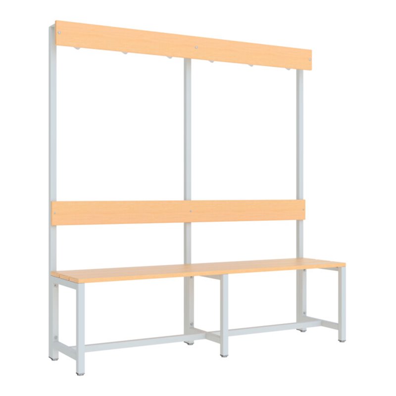 Pavoy Garderobensitzbank 1500 mm, einseitig, Buchenleisten, RAL 7035