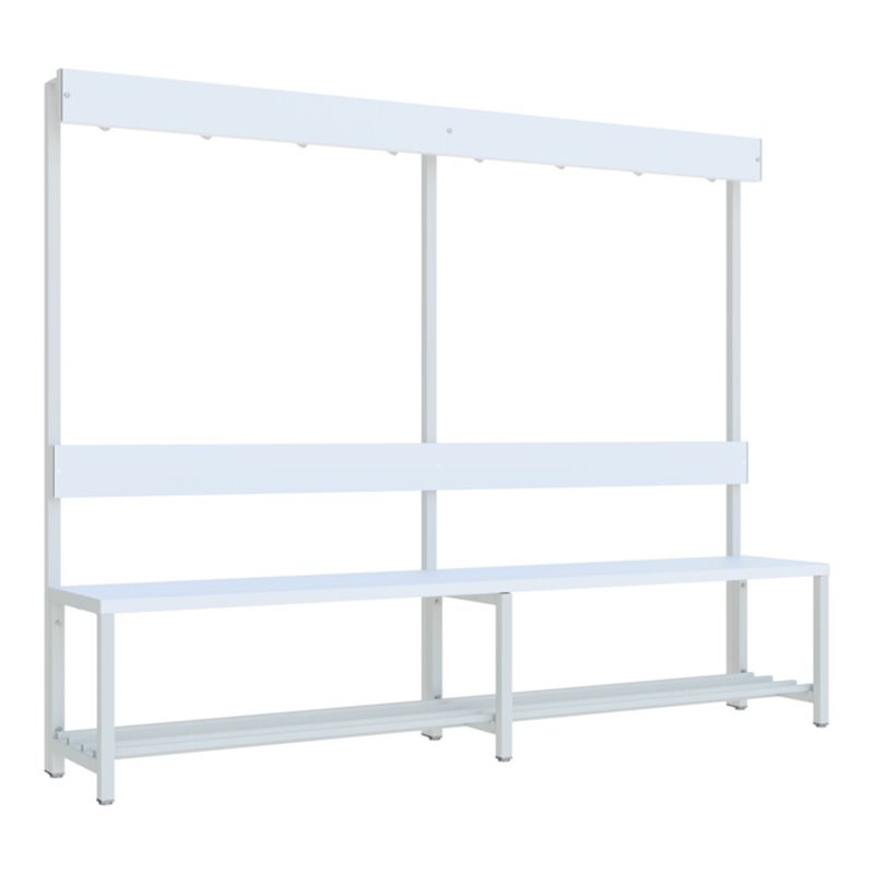 Pavoy Garderobenbank 2000 mm m.Rückenl., Hakenl. und Schuhrosten, RAL 7035