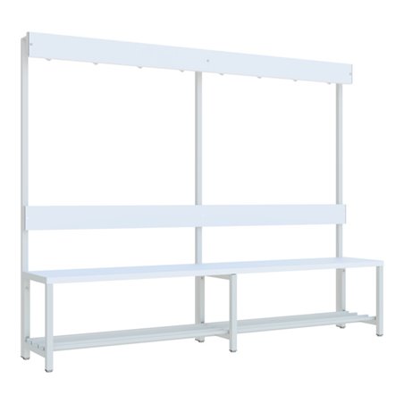 Pavoy Garderobenbank 2000 mm m.Rückenl., Hakenl. und Schuhrosten, RAL 7035