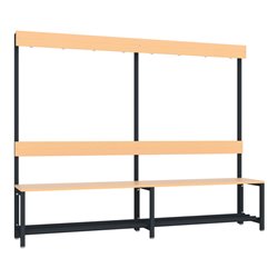 Pavoy Garderobenbank 2000 mm m.Rückenl., Hakenl. und Schuhrosten, RAL 7016