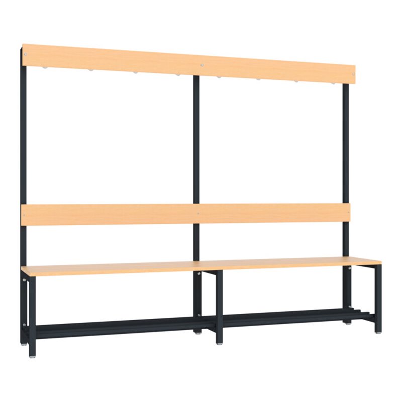 Pavoy Garderobenbank 2000 mm m.Rückenl., Hakenl. und Schuhrosten, RAL 7016