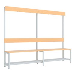 Pavoy Garderobenbank 2000 mm m.Rückenl., Hakenl. und Schuhrosten, RAL 7035