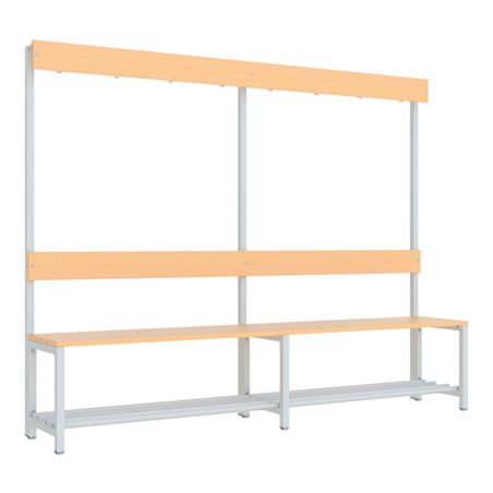 Pavoy Garderobenbank 2000 mm m.Rückenl., Hakenl. und Schuhrosten, RAL 7035