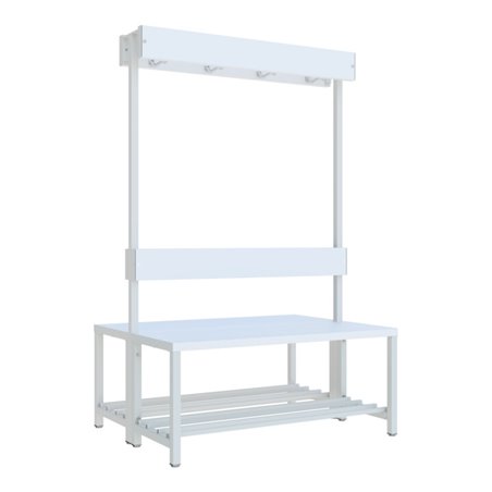 Pavoy Garderobenbank 1000 mm m.Rückenl. und Hakenl., RAL 7035