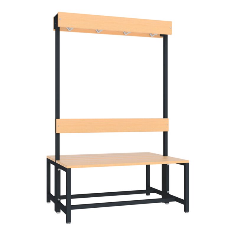 Pavoy Garderobensitzbank 1000 mm, doppelseitig, Buchenleisten, RAL 7016