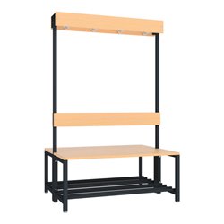 Pavoy Garderobensitzbank 1000 mm, doppelseitig, Buchenleisten und Schuhrosten, RAL 7016