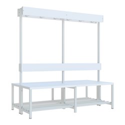 Pavoy Garderobenbank 1500 mm m.Rückenl. und Hakenl.,RAL 7035