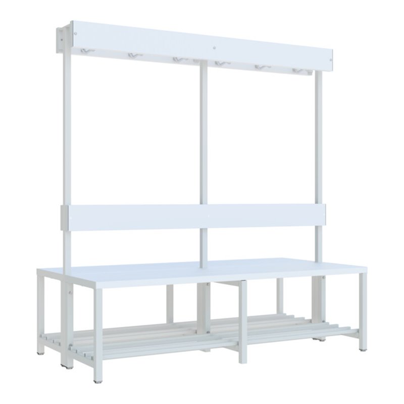 Pavoy Garderobenbank 1500 mm m.Rückenl. und Hakenl.,RAL 7035