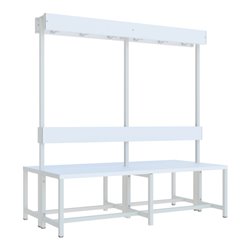 Pavoy Garderobensitzbank 1500 mm, doppelseitig, PVC-Leisten, RAL 7035