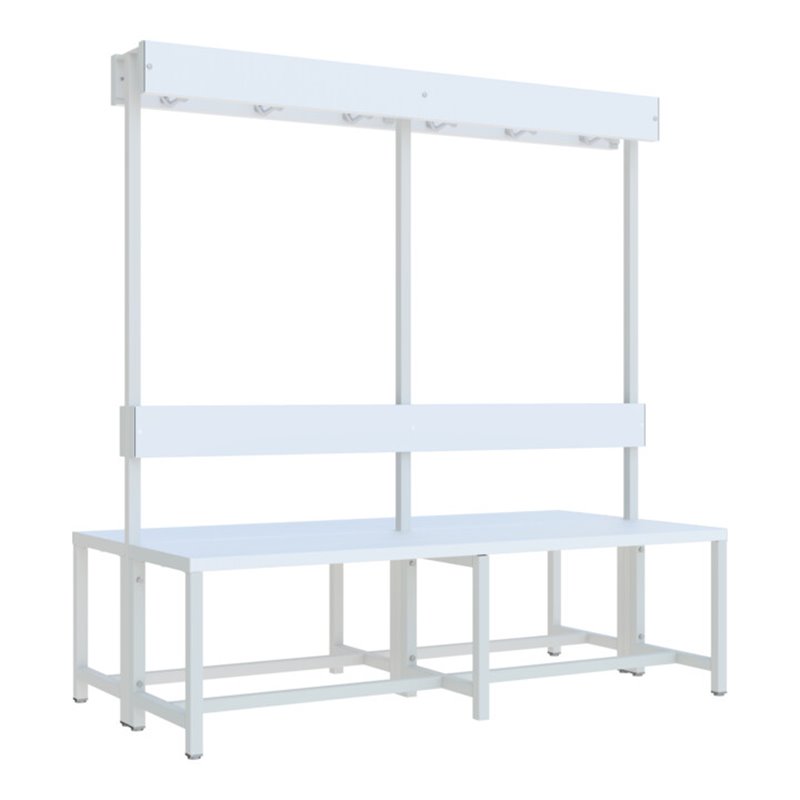 Pavoy Garderobensitzbank 1500 mm, doppelseitig, PVC-Leisten, RAL 7035