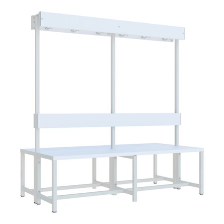 Pavoy Garderobensitzbank 1500 mm, doppelseitig, PVC-Leisten, RAL 7035