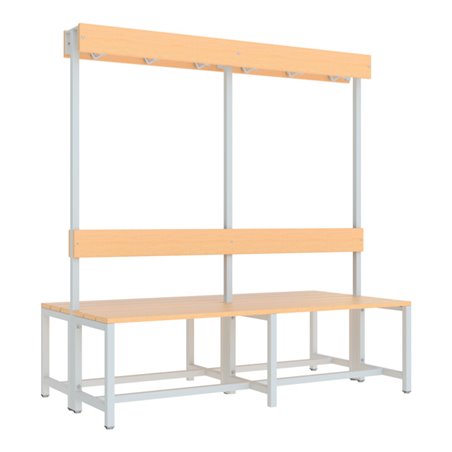 Pavoy Garderobensitzbank 1500 mm, doppelseitig, Buchenleisten, RAL 7035