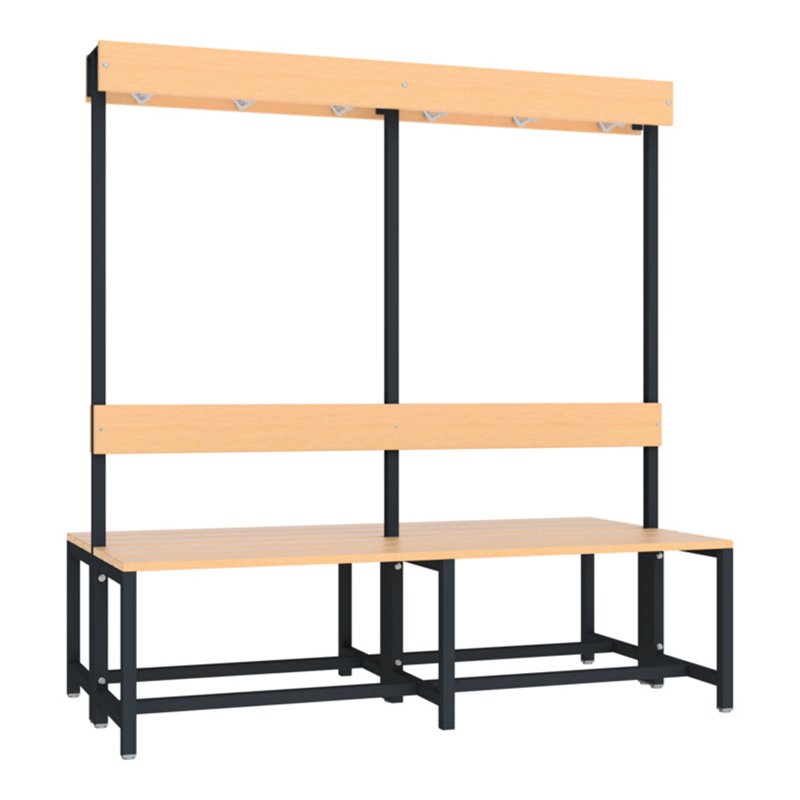 Pavoy Garderobensitzbank 1500 mm, doppelseitig, Buchenleisten, RAL 7016