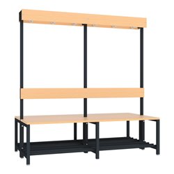 Pavoy Garderobenbank 1500 mm m.Rückenl., Hakenl. und Schuhrosten, RAL 7016