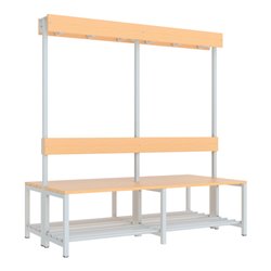 Pavoy Garderobenbank 1500 mm m.Rückenl., Hakenl. und Schuhrosten, RAL 7035