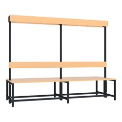 Pavoy Garderobensitzbank 2000 mm, doppelseitig, Buchenleisten, RAL 7016