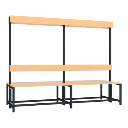 Pavoy Garderobensitzbank 2000 mm, doppelseitig, Buchenleisten, RAL 7016