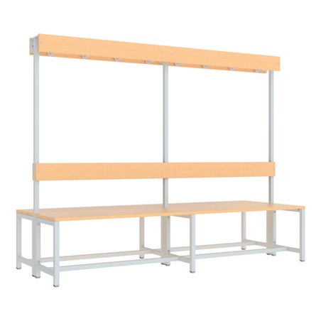 Pavoy Garderobensitzbank 2000 mm, doppelseitig, Buchenleisten, RAL 7035