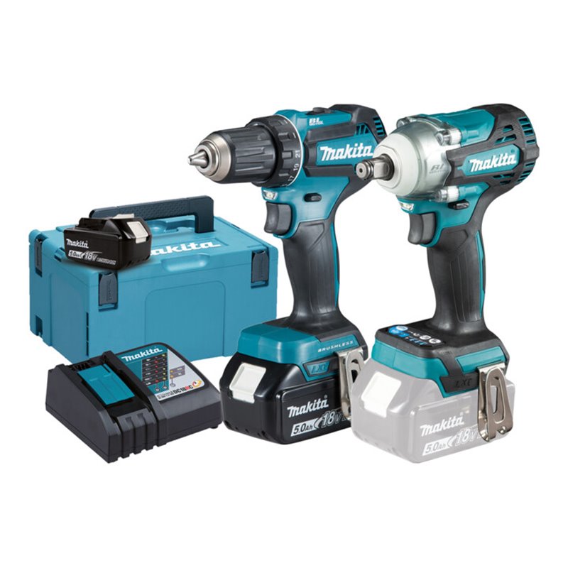 Makita Akku-Kombo-Kit 18V 'KFZ-Set' (DDF485 + DTW300) / 5,0 Ah, 2 Akkus + Ladegerät im MAKPAC